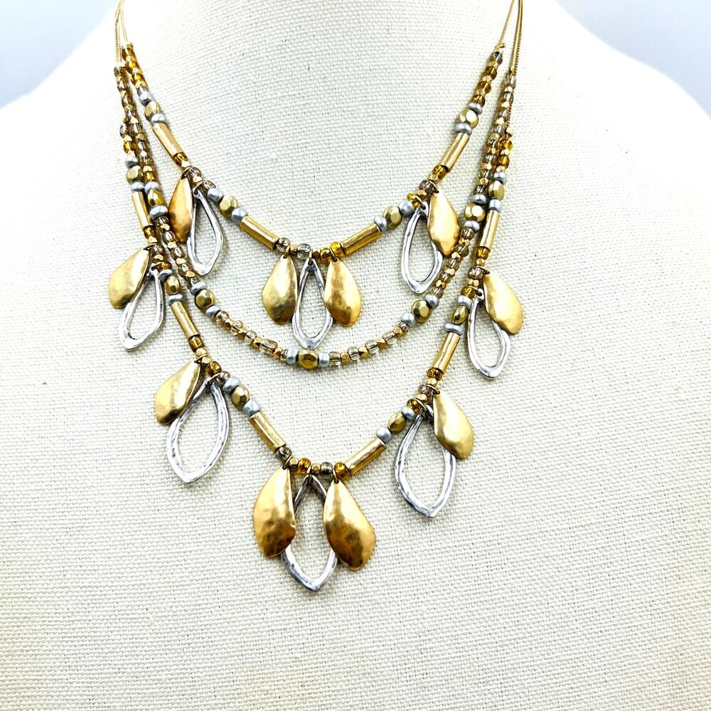Chico’s Layered Two Tone Dangle Necklace Statement Glamorous Runway Maximalist